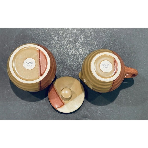 SANGO Gold Dust & Sienna CREAMER JUG & SUGAR BOWL w/ LID SET Discontinued EUC - Picture 4 of 6
